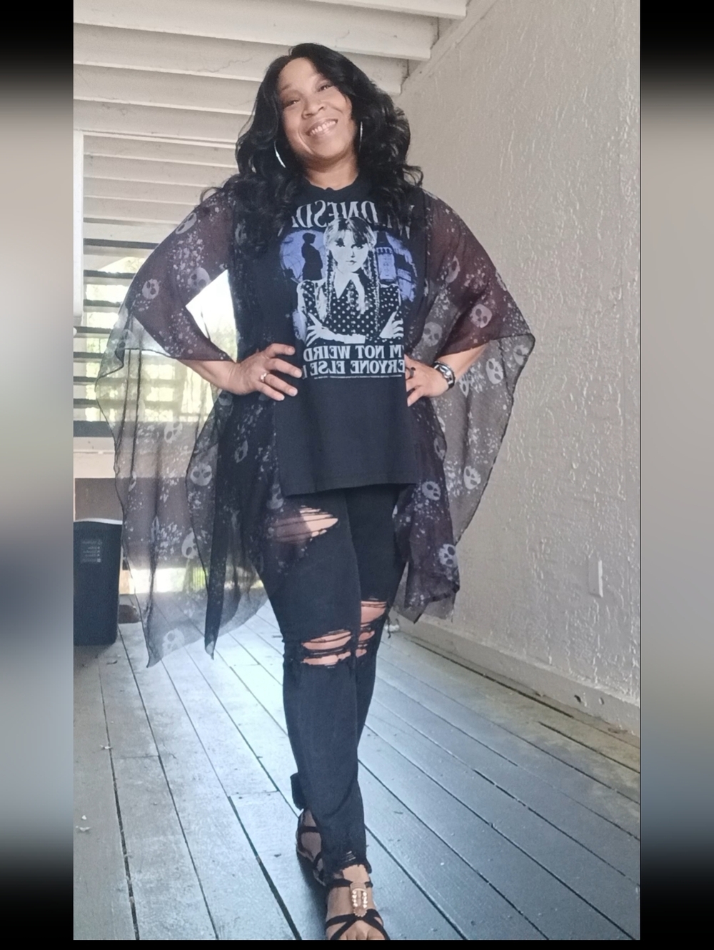 Upcycled Wednesday Graphic Tshirt Poncho - Picture 12 of 12